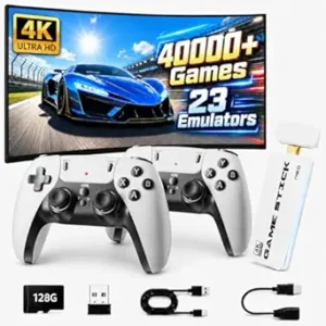 2026 Upgraded Retro Gaming Stick Pro – 40,000+ Games, 23 Emulators, 128GB Console, 4K HDMI Plug & Play with 2 Wireless Controllers