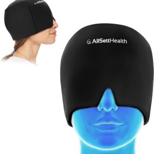 Migraine Relief Ice Head Wrap Cap – Hot & Cold Gel Pack with Full Face & Eye Coverage (Black)