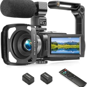 Full HD 1080P Camcorder Video Camera for YouTube – 36MP, 30FPS, 3.0" 270° LCD, 16X Zoom Vlogging Camera with Microphone, Remote, Stabilizer & 2 Batteries (Beginner Friendly)