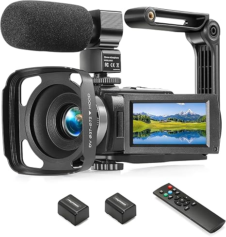 Full HD 1080P Camcorder Video Camera for YouTube – 36MP, 30FPS, 3.0" 270° LCD, 16X Zoom Vlogging Camera with Microphone, Remote, Stabilizer & 2 Batteries (Beginner Friendly)